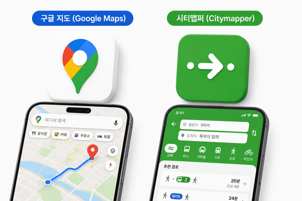 해외여행 필수 지도 앱 구글 지도와 시티맵퍼 비교 이미지