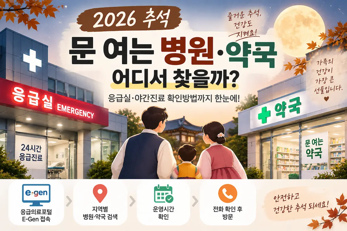 2026 추석 문 여는 병원 약국 응급실 야간진료 찾는 방법