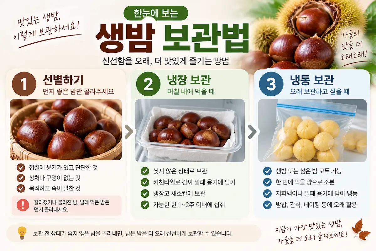 생밤 고르는 법 냉장 냉동 보관법과 삶는 법 찌는 법