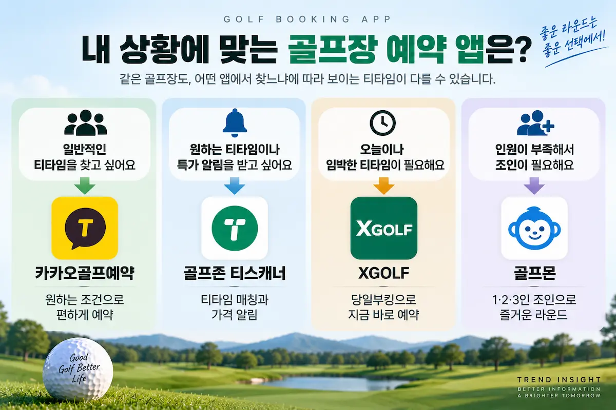 카카오골프예약 티스캐너 XGOLF 골프몬 상황별 골프장 예약 앱 선택 가이드