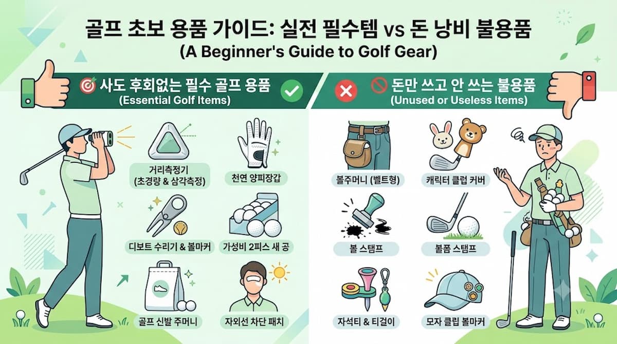 초보 골퍼를 위한 필수 용품과 불필요한 용품 비교 인포그래픽 썸네일
