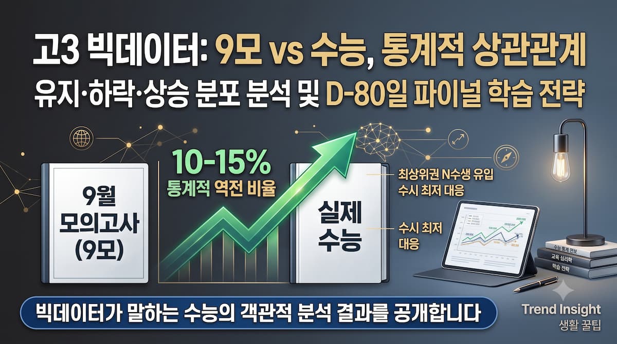 고3 9월 모의고사와 수능 성적 간의 통계적 상관관계 및 D-80일 역전 전략 분석 인포그래픽 대표 이미지
